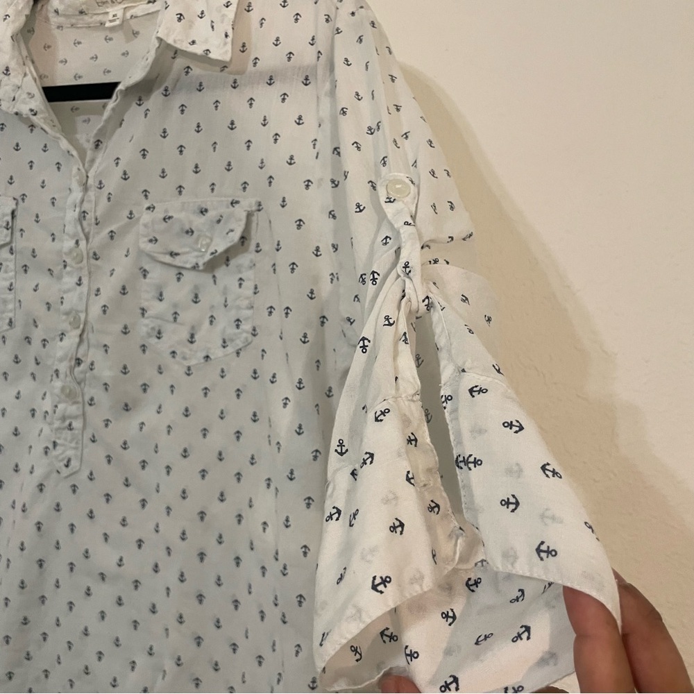 Eden & Olivia Nautical Anchor Print Blouse XL cotton lightweight coastal top - Picture 5 of 8